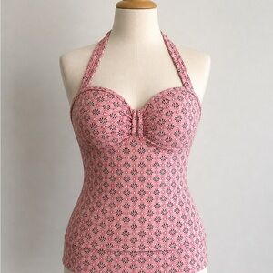 Y2K Coquette Floral Halter Pink Bustier Tank Top, Vintage LEI Juniors L